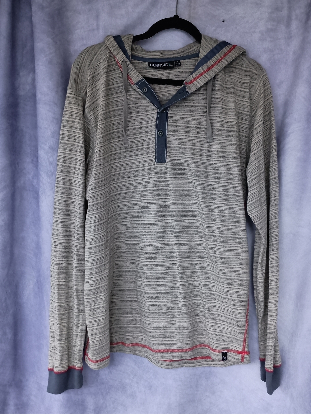 Burnside Striped Hooded Henley Long Sleeve Hoodie‎